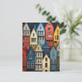 ROW HOUSES FARBIGE ART POSTCARD POSTKARTE (Stehend Vorderseite)