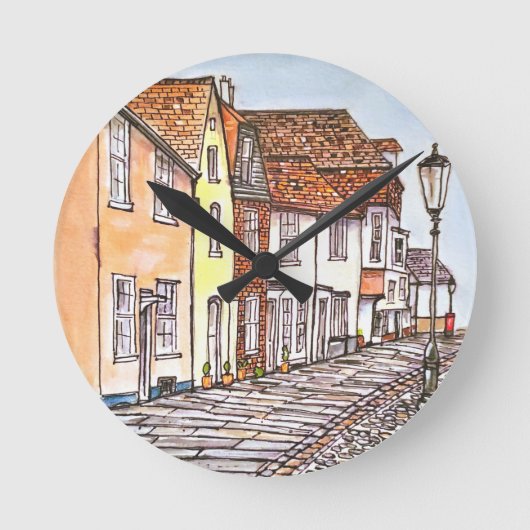 Row Of Houses Runde Wanduhr (Vorderseite)