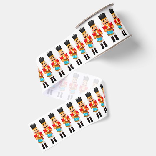 Row of Red Christmas Nutcracker Drummers Ripsband (Rückseite)
