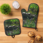 Row of Turtles Green Nature Photo Ofenhandschuh & Topflappen-Set (Oben Unten)