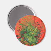 Rowan Blätter & Red Berries über Orange Modern Flo Magnet (Vorderseite/Rückseite)