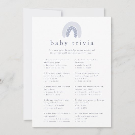 ROWAN Boy Rainbow Baby Showroom Trivia Game Card Einladung (Vorderseite)