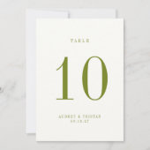 ROWAN Green Wedding Table Number Card Einladung (Vorderseite)