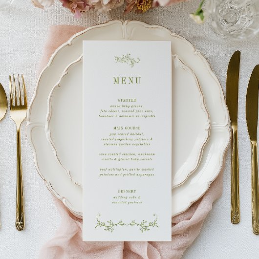 ROWAN | Grüne botanische Hochzeit Menükarte