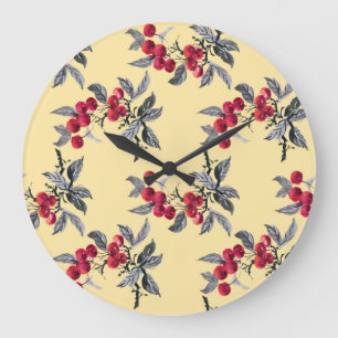 Rowan Pflanze: Aquarell Gelb Nahtlos Große Wanduhr