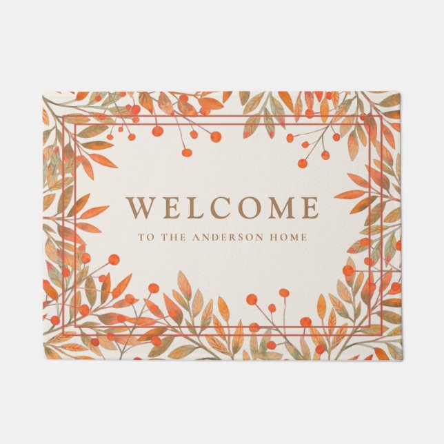 Rowan Red Berries & Herbstlaubs Custom Botanical Fußmatte (Vorderseite)