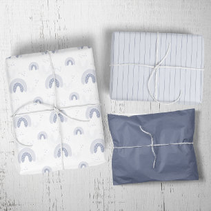 ROWAN Summer Boy Blue Boho Rainbow Baby Dusche Geschenkpapier Set