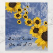 Rowan Wein! Ja, alles! Sonnenblumen und Himmel Weinetikett (Einzelnes Label)