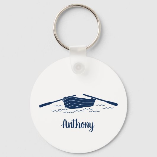 Rowboat Graphic in Navy Blue Personalisiert Schlüsselanhänger (Vorderseite)
