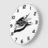 Rowboat Illustration Nautical Black and White Große Wanduhr (Winkel)