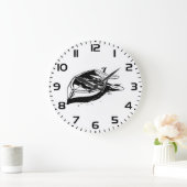 Rowboat Illustration Nautical Black and White Große Wanduhr (Zuhause)