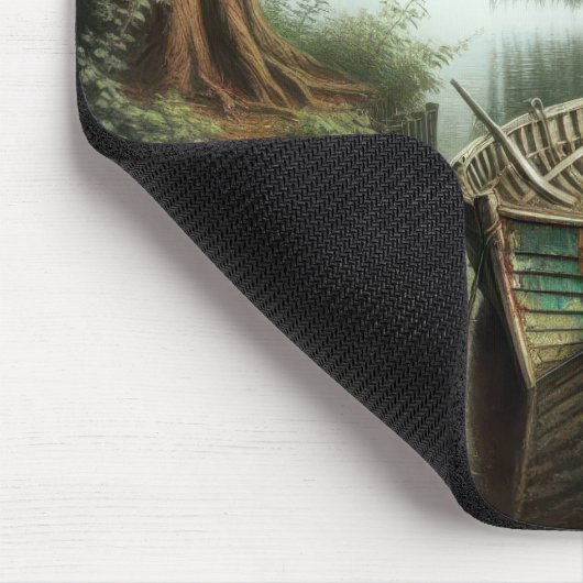 Rowboat unter einem weinenden Wildbaum Mousepad (Ecke)