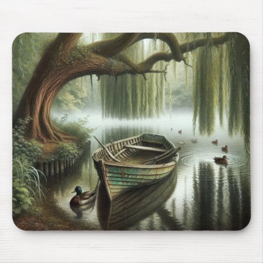 Rowboat unter einem weinenden Wildbaum Mousepad (Vorne)