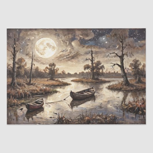 Rowboote in der Herbstlandschaft - Decoupage - Seidenpapier (Vorderseite)
