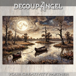 Rowboote in der Herbstlandschaft - Decoupage - Seidenpapier