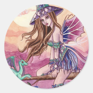 Rowenia - Hexe-und Drache-Aufkleber Runder Aufkleber