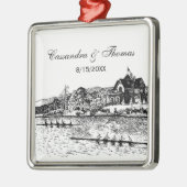 Rowers am Fluss mit dem Boathouse Black Ornament Aus Metall (Links)
