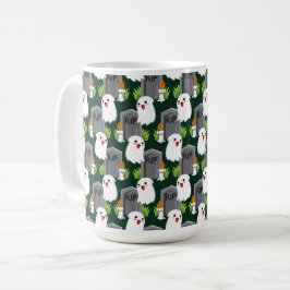 ROWS OF HALLOWEEN GRAVE STONS & WHITE GHOSTS KAFFEETASSE