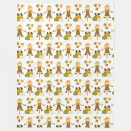 ROWS OF NIEDLICH SCARECROWS AND PUMPKINS FLEECEDECKE