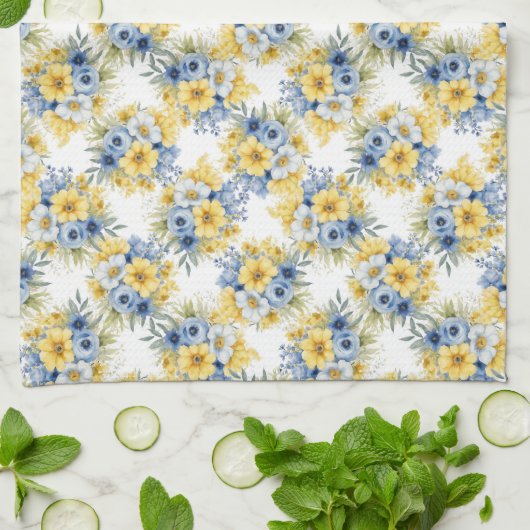 ROWS OF TINUE BLAUE YELLOW WHITE BLUME GESCHIRRTUCH (Gefaltet)