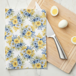 ROWS OF TINUE BLAUE YELLOW WHITE BLUME GESCHIRRTUCH