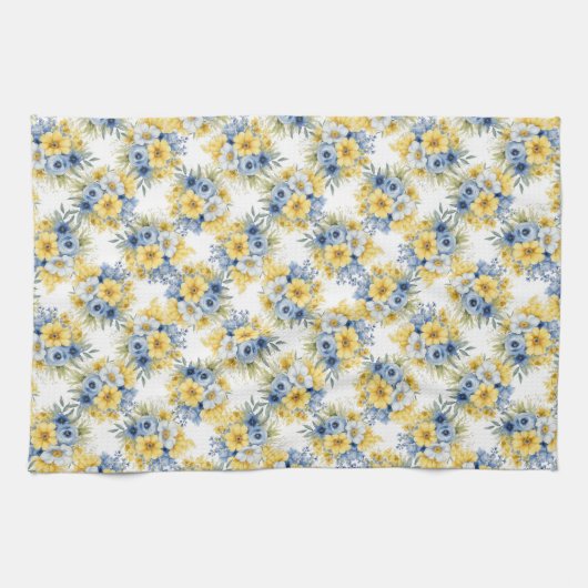 ROWS OF TINUE BLAUE YELLOW WHITE BLUME GESCHIRRTUCH (Horizontal)