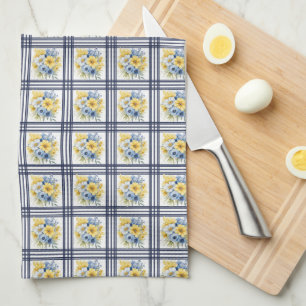 ROWS OF TINUE BLAUE YELLOW WHITE BLUME GESCHIRRTUCH