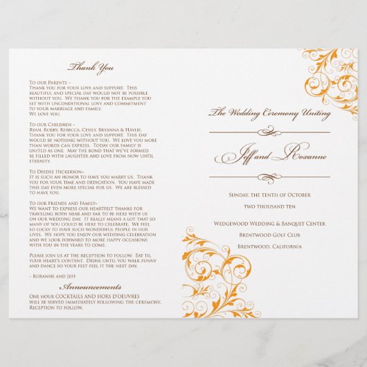 Roxannes Hochzeitsprogramm (Vorderseite)