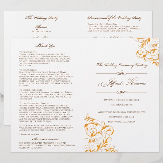 Roxannes Hochzeitsprogramm (Vorne/Hinten)