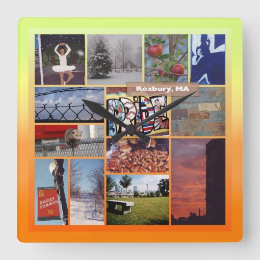 Roxbury, Massachusetts Foto Collage 9958 Quadratische Wanduhr (Vorderseite)
