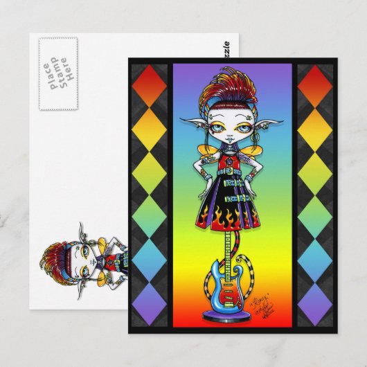 Roxsy Pixie Stick Psychobile Regenbogen Fee Postka Postkarte (Vorne/Hinten)