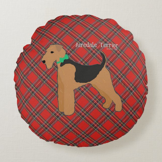 Roy Mocchi Bruno♥Round Pillow Red Airedale Terrier Rundes Kissen (Vorderseite)