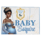 Royal African American Mother to Be Blue & Gold Große Geschenktüte (Rückseite)