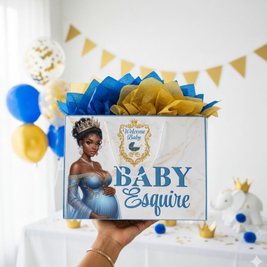 Royal African American Mother to Be Blue & Gold Große Geschenktüte