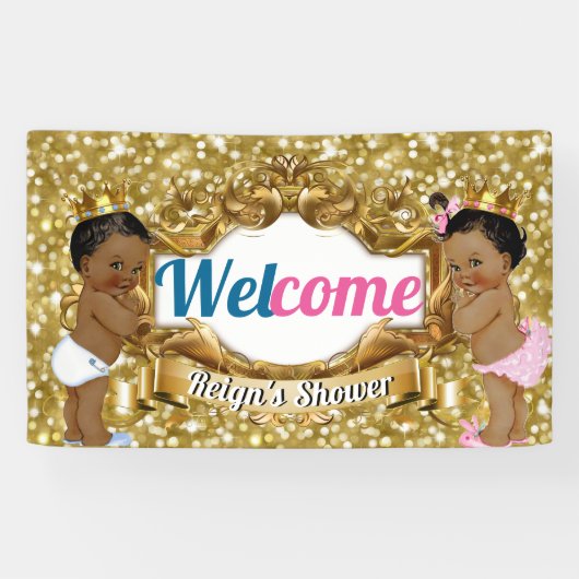 Royal African Gender Reveal Gold Glitzer willkomme Banner (Horizontal)
