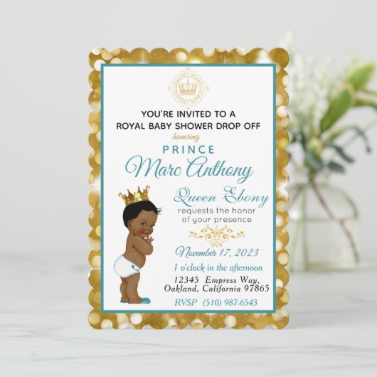 Royal African Prince Aquamarin & Gold Glitzer Extr Einladung (Stehend Vorderseite)