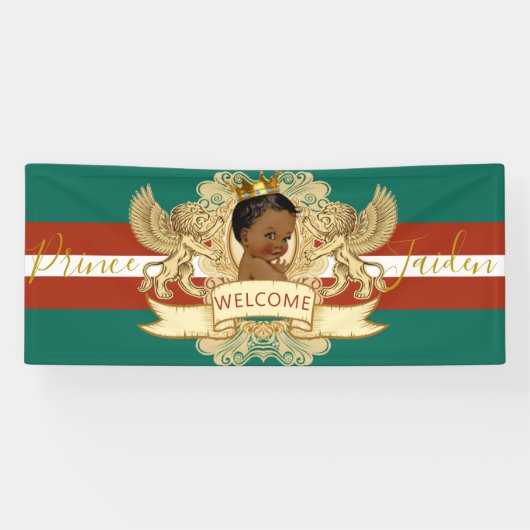 Royal African Prince Green|Red Baby Dusche Willkom Banner (Horizontal)