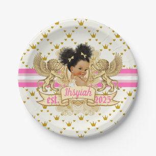 Royal African Princess Pink Gold Baby Showpaper Pappteller