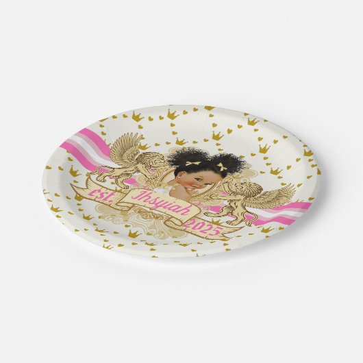 Royal African Princess Pink|Gold Baby Showpaper Pappteller (Schrägansicht)