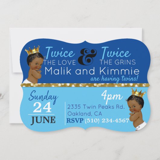 Royal African Twin {BOYS} Light|Dark Blue and Gold Einladung (Rückseite)