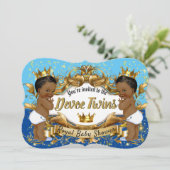 Royal African Twin {BOYS} Light|Dark Blue and Gold Einladung (Stehend Vorderseite)