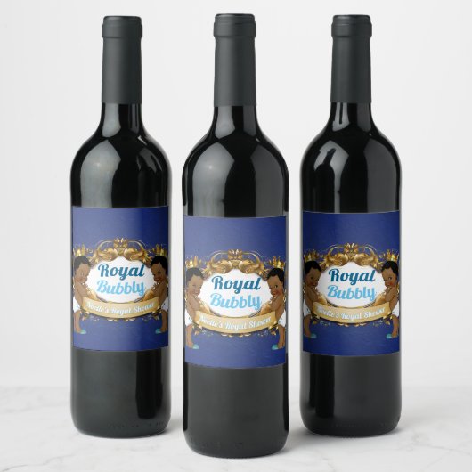 Royal African Twin Boys |Royal Blue & Gold Elegant Weinetikett (Flaschen)