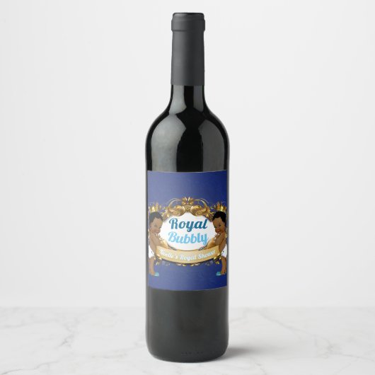 Royal African Twin Boys |Royal Blue & Gold Elegant Weinetikett (Vorderseite)