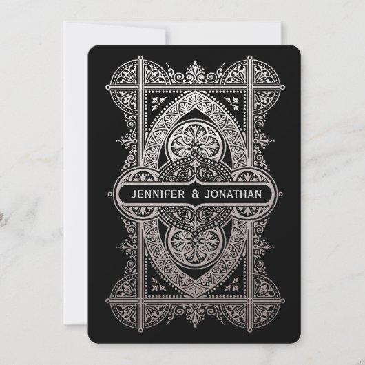 Royal Art Deco Hochzeitsaufenthalte - Silberstreif Einladung (Vorderseite)