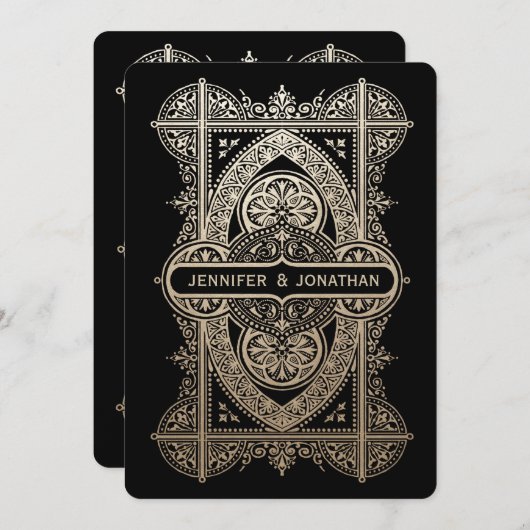 Royal Art Deco Hochzeitsfeiern - Goldene Frische P Einladung (Vorne/Hinten)