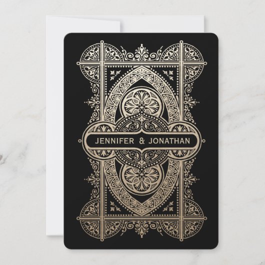 Royal Art Deco Hochzeitsfeiern - Goldene Frische P Einladung (Vorderseite)