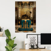 Royal Art Deco Lion Statue Gold Foil Poster (Heimbüro)