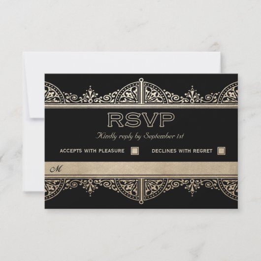 Royal Art Deco Wedding RSVP Cards - Goldrevier (Vorderseite)