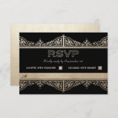Royal Art Deco Wedding RSVP Cards - Goldrevier (Vorne/Hinten)