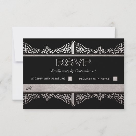 Royal Art Deco Wedding RSVP Cards - Silver Foil (Vorderseite)
